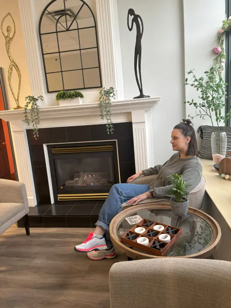 Waiting area at a wellness spa in Stratford where guests relax comfortably before or between services