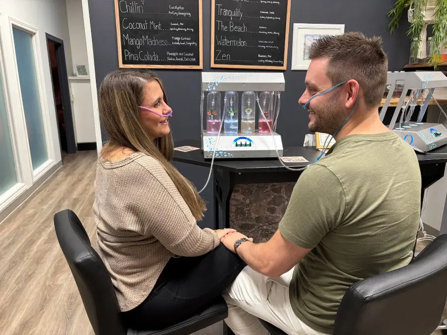 ouple enjoying the oxygen bar together at The Salt Cabin Wellness Spa in Stratford