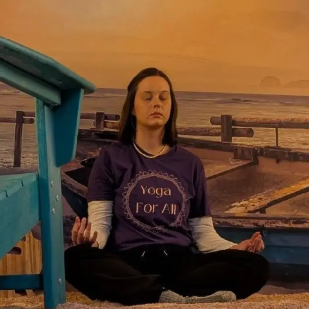 Kelsey Robinson of Yoga for All leading meditation at The Salt Cabin in Stratford